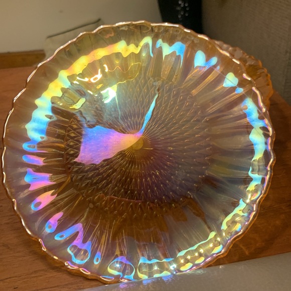 10 50’s MARIGOLD IRIDESCENT LUSTER CARNIVAL GLASS SUNFLOWER PLATES MIDCE… - Picture 4 of 9